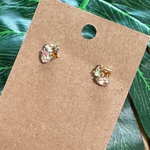 BOGO FREE CRYSTAL TOPAZ YELLOW STONE POST EARRINGS - Picture 1 of 3